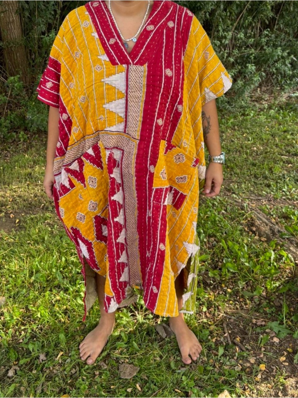 Kantha kaftan dress with pockets Kantha muumuu